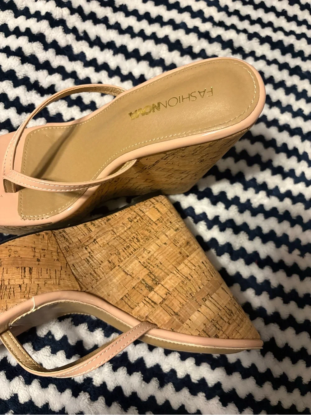 Fashion Nova Blush Pink Cork Slingback Wedge Sandals